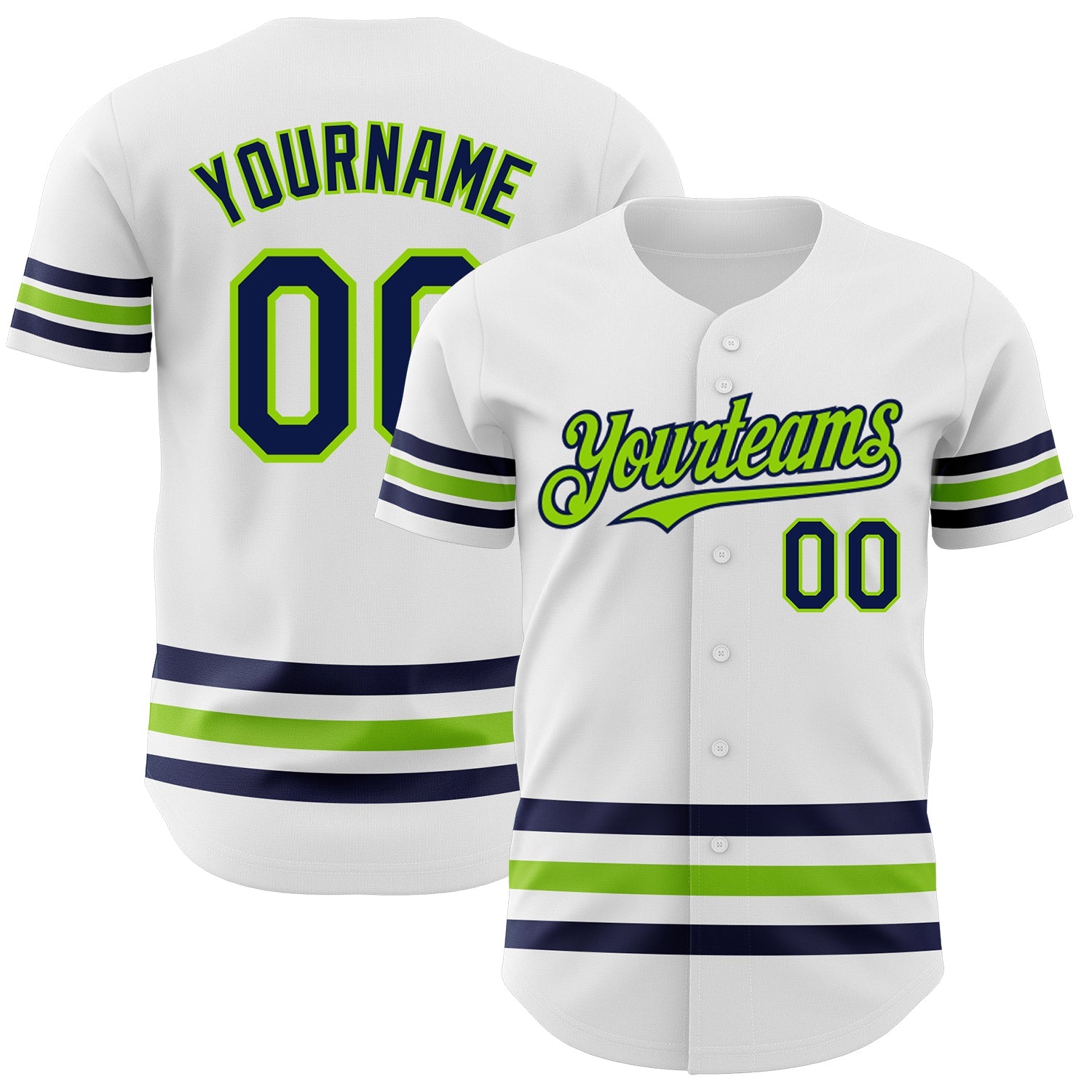 Custom White Navy-Neon Green Line Authentic Baseball Jersey - Sky-Custom