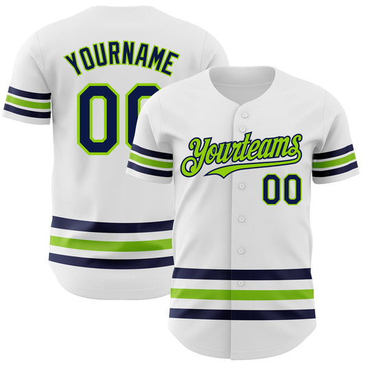 Custom White Navy-Neon Green Line Authentic Baseball Jersey - Sky-Custom