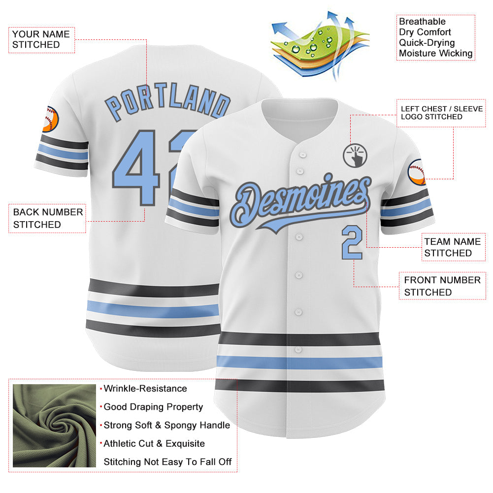 Custom White Light Blue-Steel Gray Line Authentic Baseball Jersey - Sky-Custom