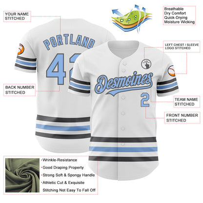 Custom White Light Blue-Steel Gray Line Authentic Baseball Jersey - Sky-Custom