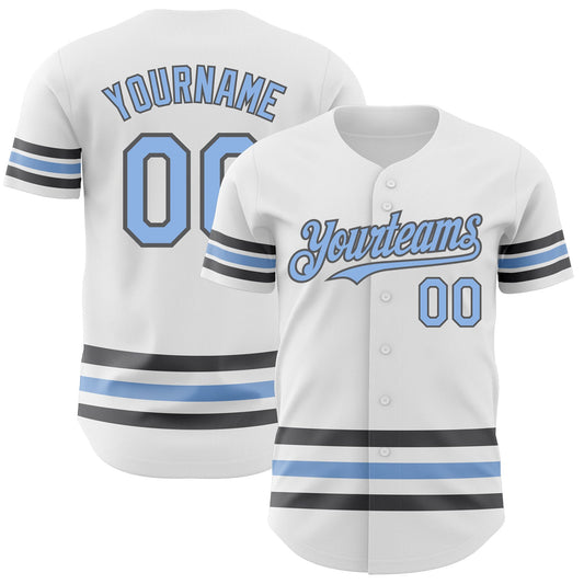 Custom White Light Blue-Steel Gray Line Authentic Baseball Jersey - Sky-Custom