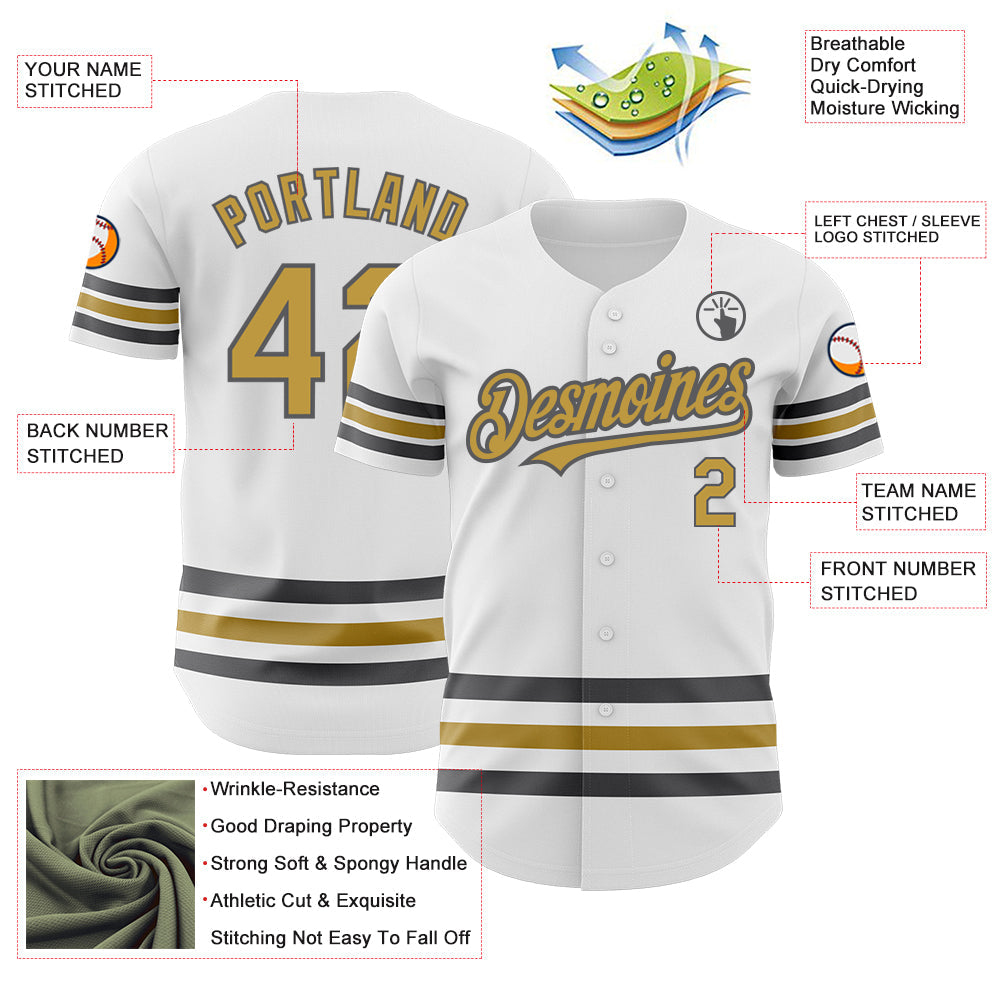 Custom White Old Gold-Steel Gray Line Authentic Baseball Jersey - Sky-Custom