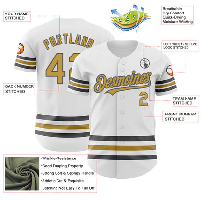 Custom White Old Gold-Steel Gray Line Authentic Baseball Jersey - Sky-Custom