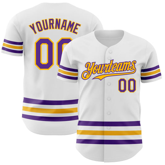 Custom White Purple-Gold Line Authentic Baseball Jersey - Sky-Custom