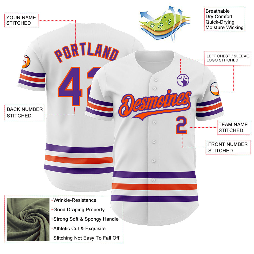 Custom White Purple-Orange Line Authentic Baseball Jersey - Sky-Custom