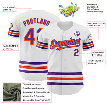 Custom White Purple-Orange Line Authentic Baseball Jersey - Sky-Custom