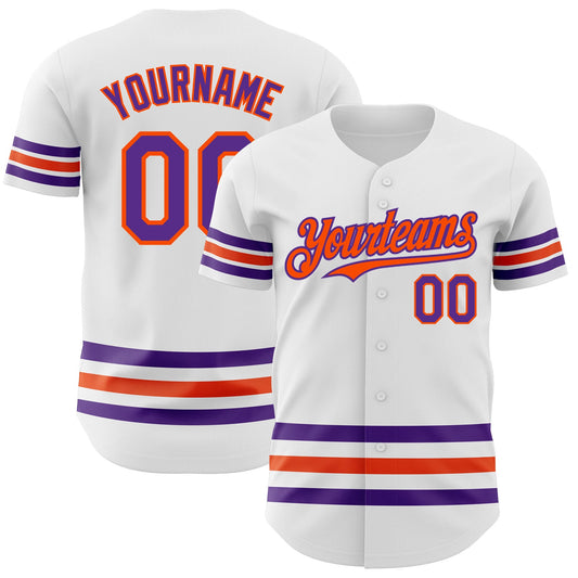 Custom White Purple-Orange Line Authentic Baseball Jersey - Sky-Custom