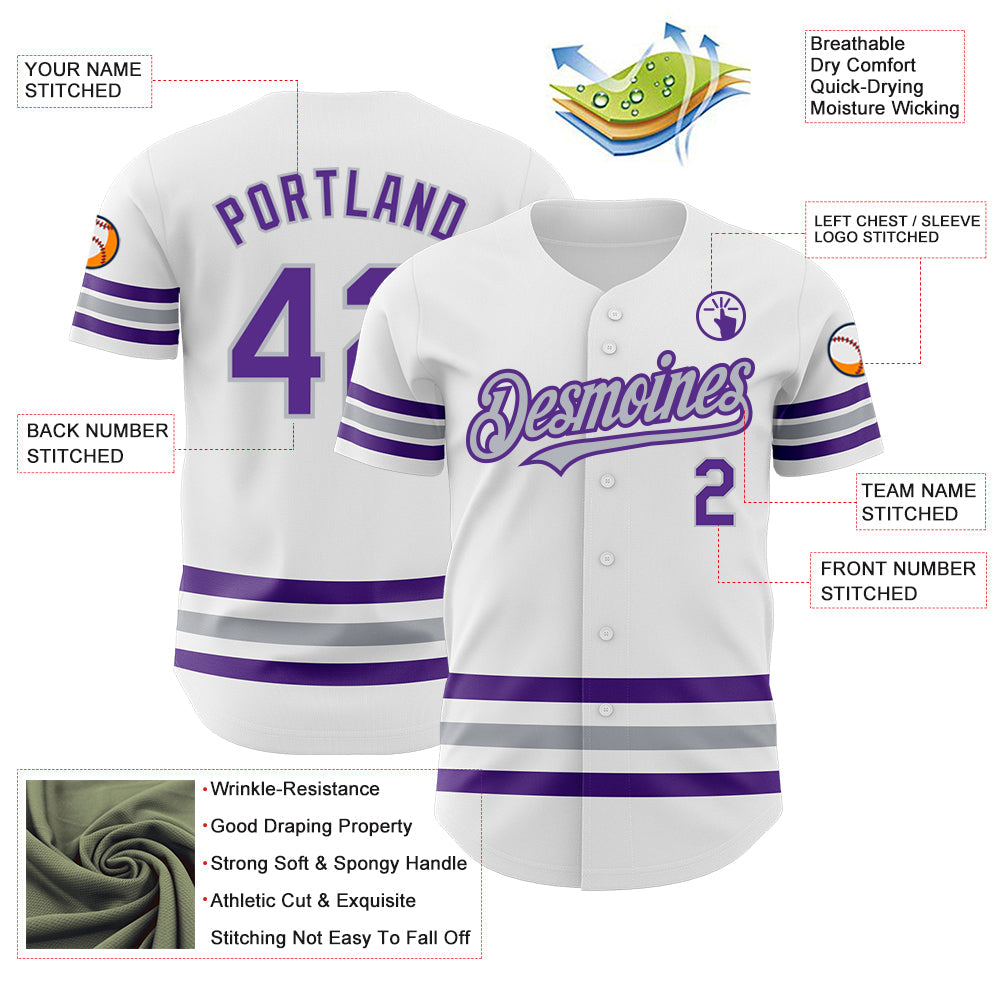 Custom White Purple-Gray Line Authentic Baseball Jersey - Sky-Custom