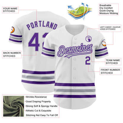 Custom White Purple-Gray Line Authentic Baseball Jersey - Sky-Custom