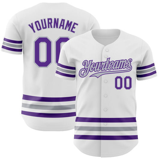Custom White Purple-Gray Line Authentic Baseball Jersey - Sky-Custom