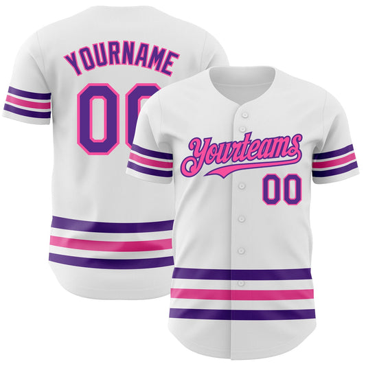 Custom White Purple-Pink Line Authentic Baseball Jersey - Sky-Custom
