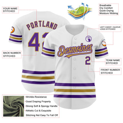 Custom White Purple-Old Gold Line Authentic Baseball Jersey - Sky-Custom