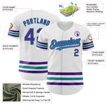 Custom White Purple-Teal Line Authentic Baseball Jersey - Sky-Custom