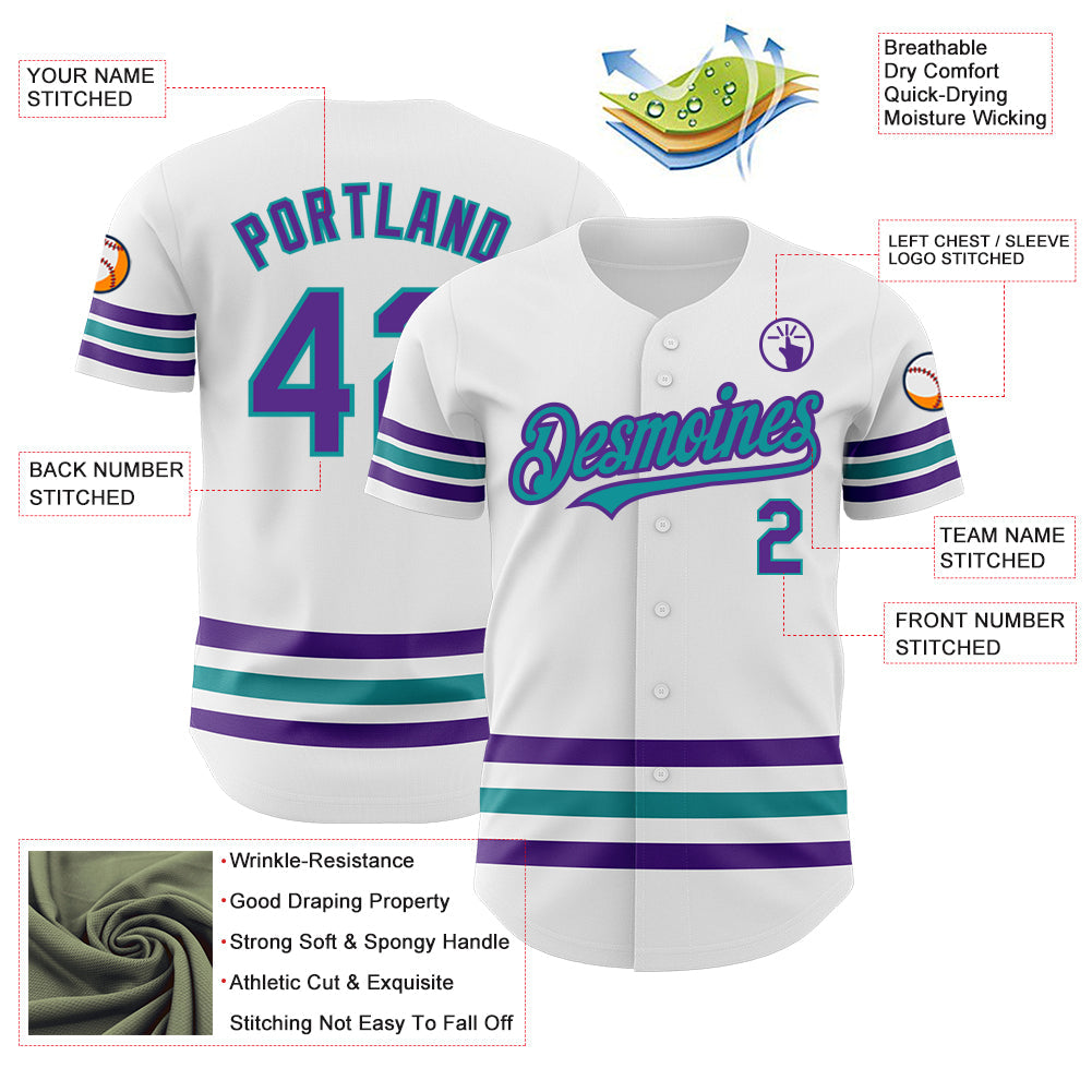 Custom White Purple-Teal Line Authentic Baseball Jersey - Sky-Custom