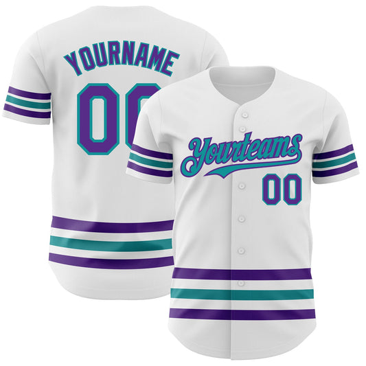 Custom White Purple-Teal Line Authentic Baseball Jersey - Sky-Custom