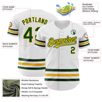 Custom White Green-Gold Line Authentic Baseball Jersey - Sky-Custom