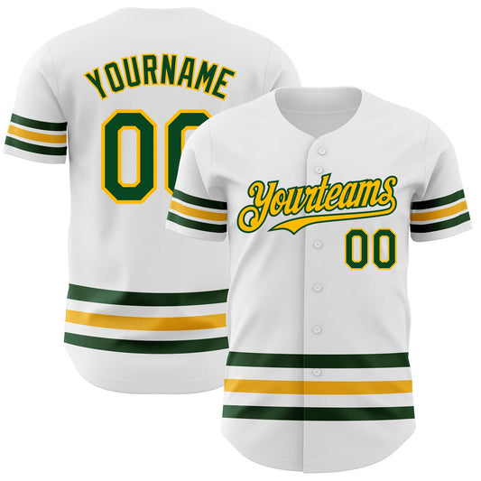 Custom White Green-Gold Line Authentic Baseball Jersey - Sky-Custom
