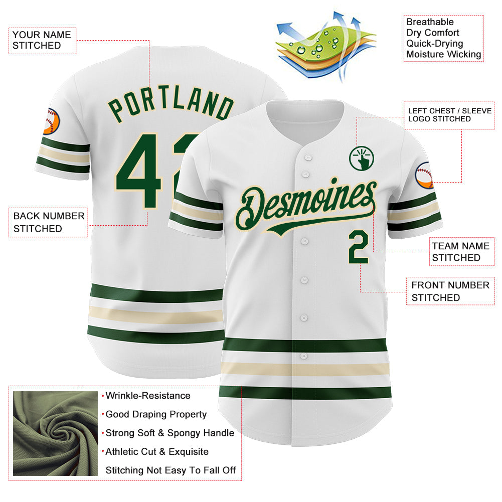 Custom White Green-Cream Line Authentic Baseball Jersey - Sky-Custom