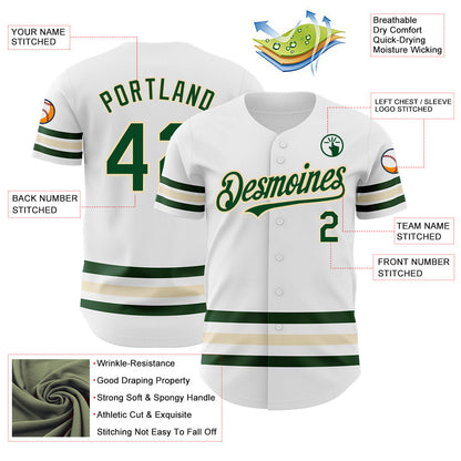 Custom White Green-Cream Line Authentic Baseball Jersey - Sky-Custom
