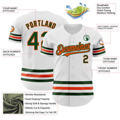 Custom White Green-Orange Line Authentic Baseball Jersey - Sky-Custom