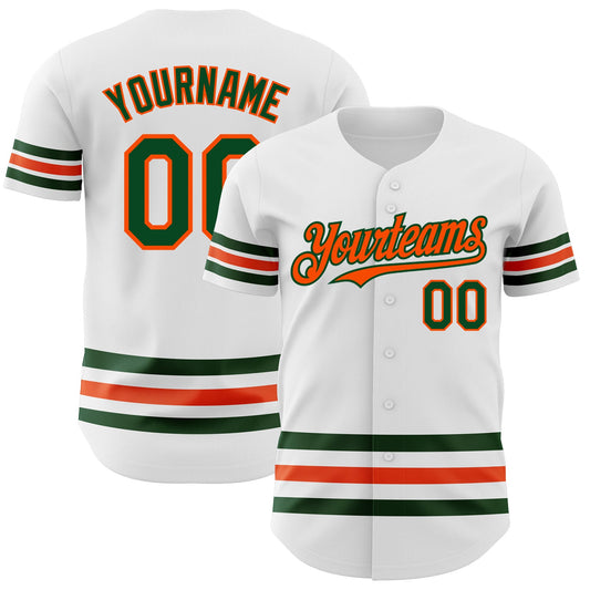 Custom White Green-Orange Line Authentic Baseball Jersey - Sky-Custom