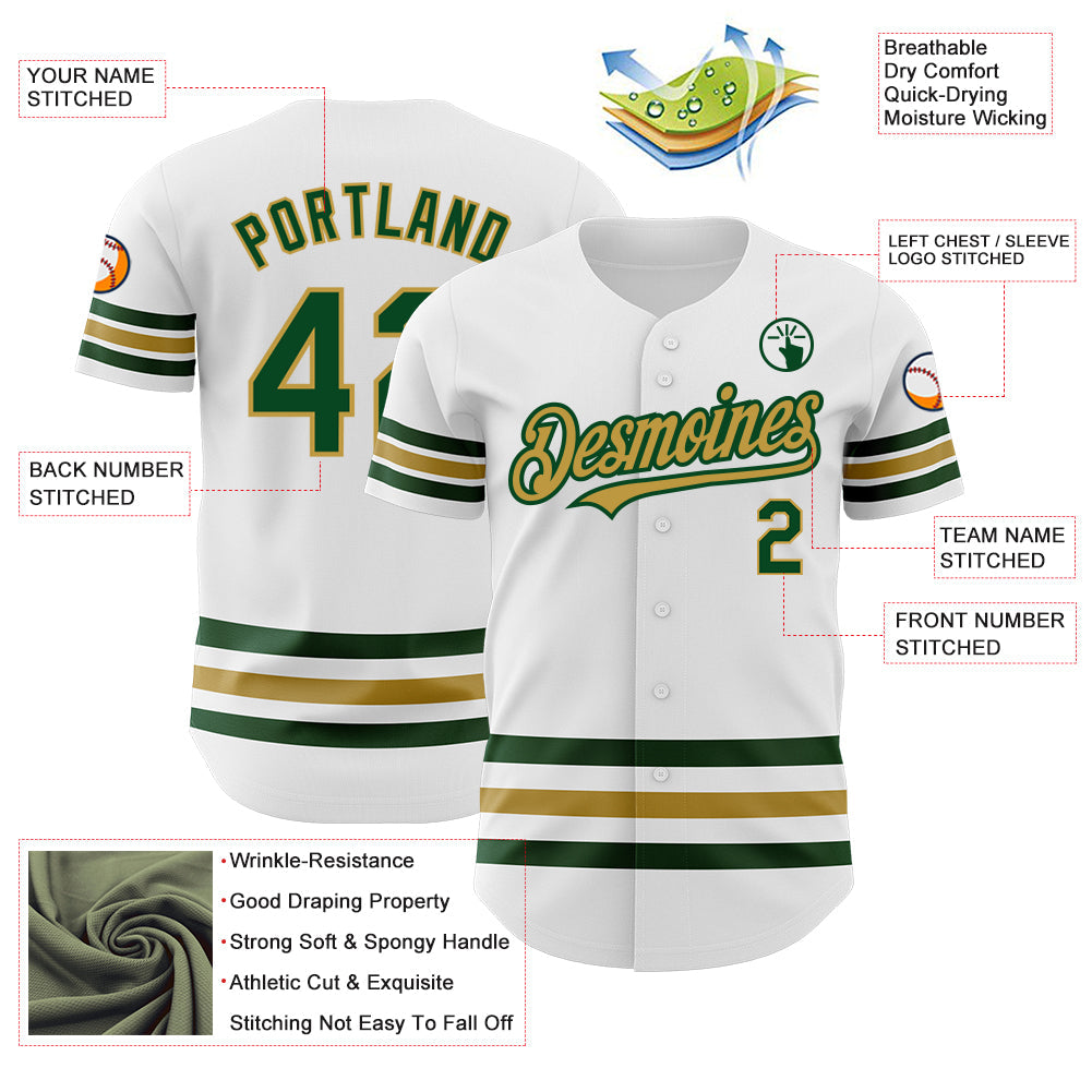 Custom White Green-Old Gold Line Authentic Baseball Jersey - Sky-Custom