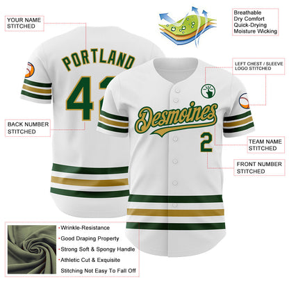Custom White Green-Old Gold Line Authentic Baseball Jersey - Sky-Custom