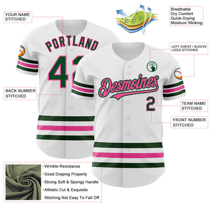 Custom White Green-Pink Line Authentic Baseball Jersey - Sky-Custom