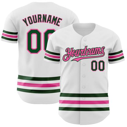 Custom White Green-Pink Line Authentic Baseball Jersey - Sky-Custom