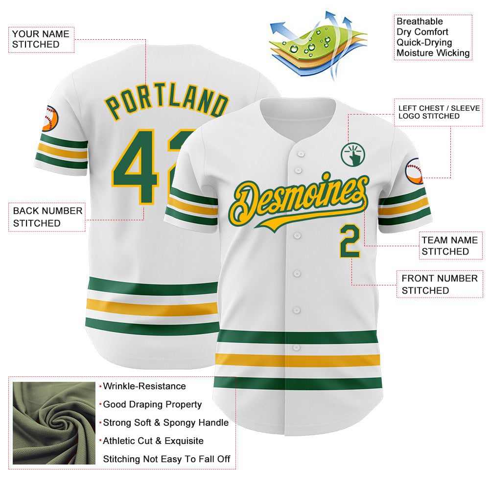 Custom White Kelly Green-Gold Line Authentic Baseball Jersey - Sky-Custom
