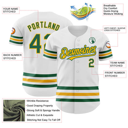 Custom White Kelly Green-Gold Line Authentic Baseball Jersey - Sky-Custom