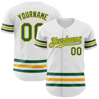 Custom White Kelly Green-Gold Line Authentic Baseball Jersey - Sky-Custom