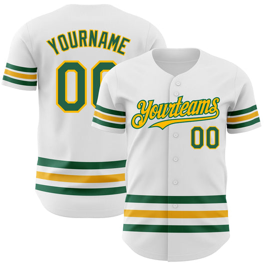 Custom White Kelly Green-Gold Line Authentic Baseball Jersey - Sky-Custom