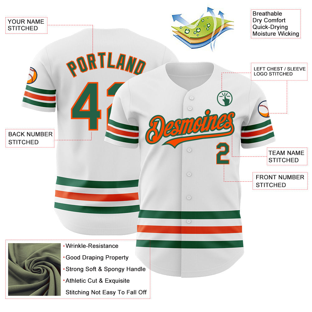 Custom White Kelly Green-Orange Line Authentic Baseball Jersey - Sky-Custom