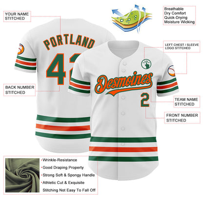 Custom White Kelly Green-Orange Line Authentic Baseball Jersey - Sky-Custom