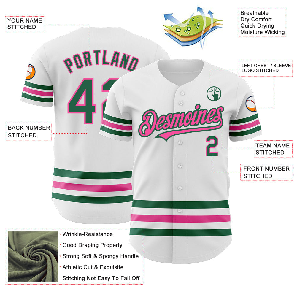 Custom White Kelly Green-Pink Line Authentic Baseball Jersey - Sky-Custom