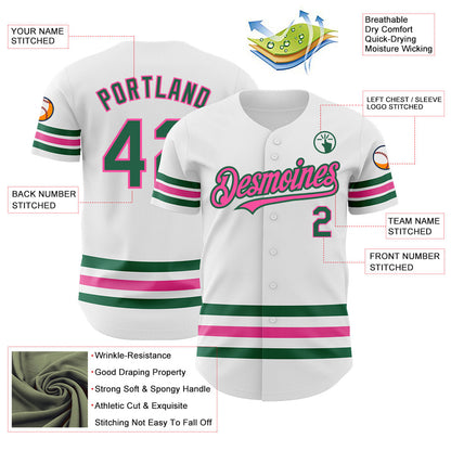 Custom White Kelly Green-Pink Line Authentic Baseball Jersey - Sky-Custom