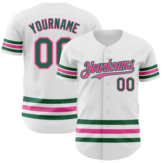 Custom White Kelly Green-Pink Line Authentic Baseball Jersey - Sky-Custom