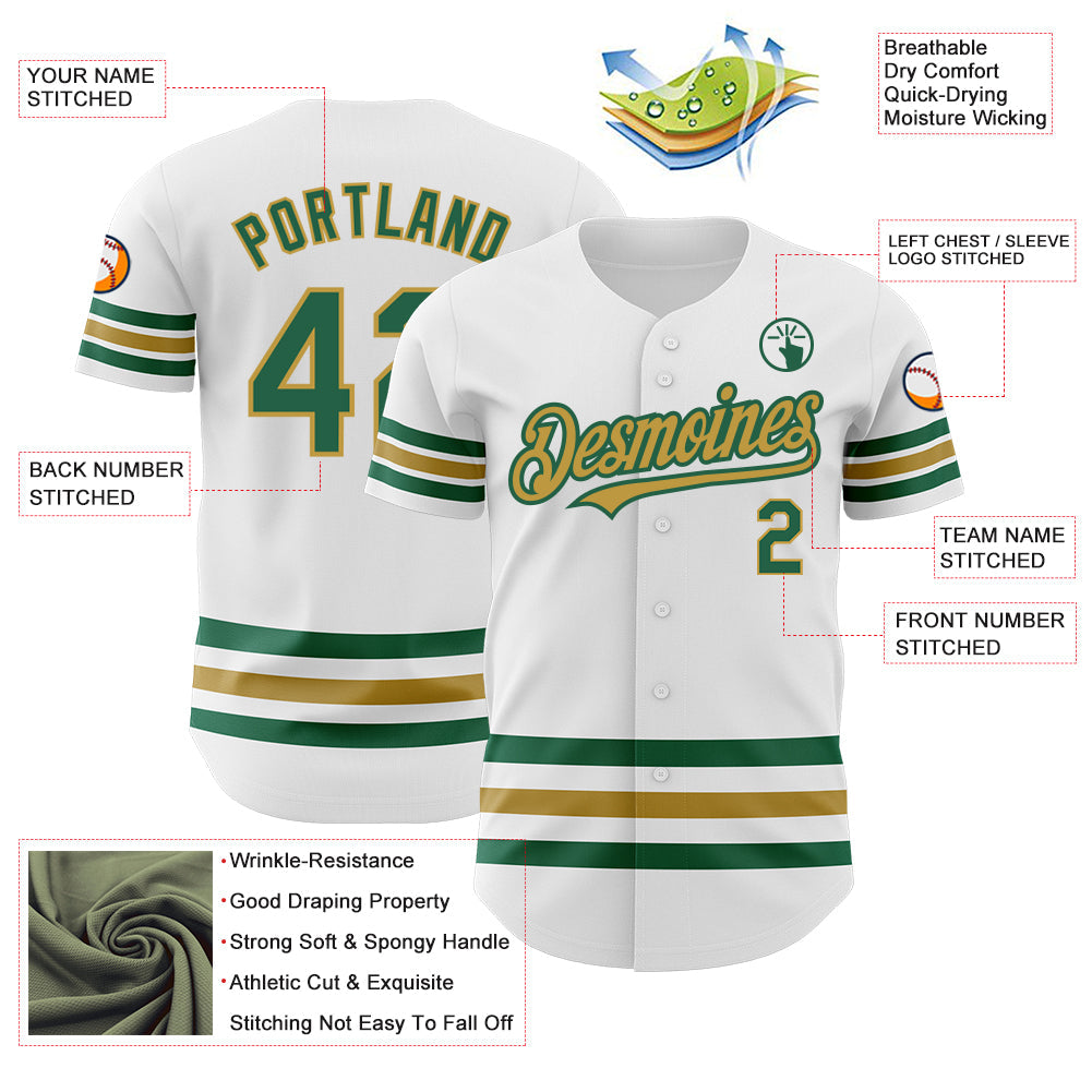 Custom White Kelly Green-Old Gold Line Authentic Baseball Jersey - Sky-Custom