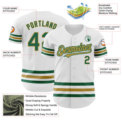 Custom White Kelly Green-Old Gold Line Authentic Baseball Jersey - Sky-Custom
