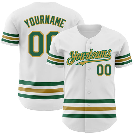 Custom White Kelly Green-Old Gold Line Authentic Baseball Jersey - Sky-Custom