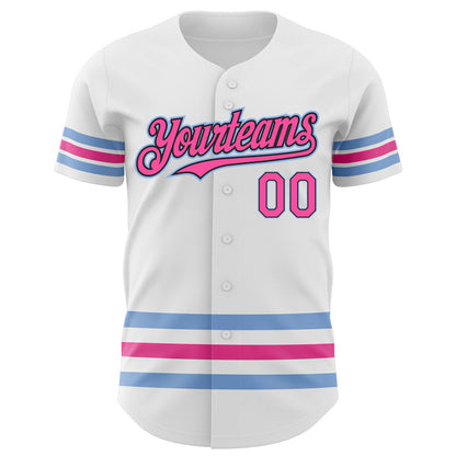 Custom White Pink Black-Light Blue Line Authentic Baseball Jersey - Sky-Custom