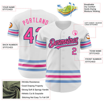 Custom White Pink Black-Light Blue Line Authentic Baseball Jersey - Sky-Custom