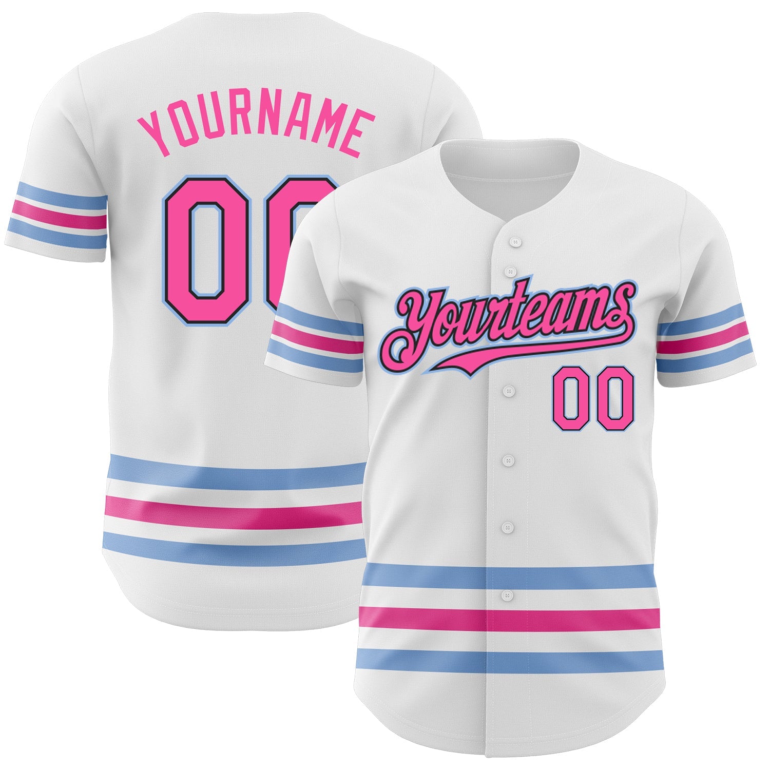 Custom White Pink Black-Light Blue Line Authentic Baseball Jersey - Sky-Custom
