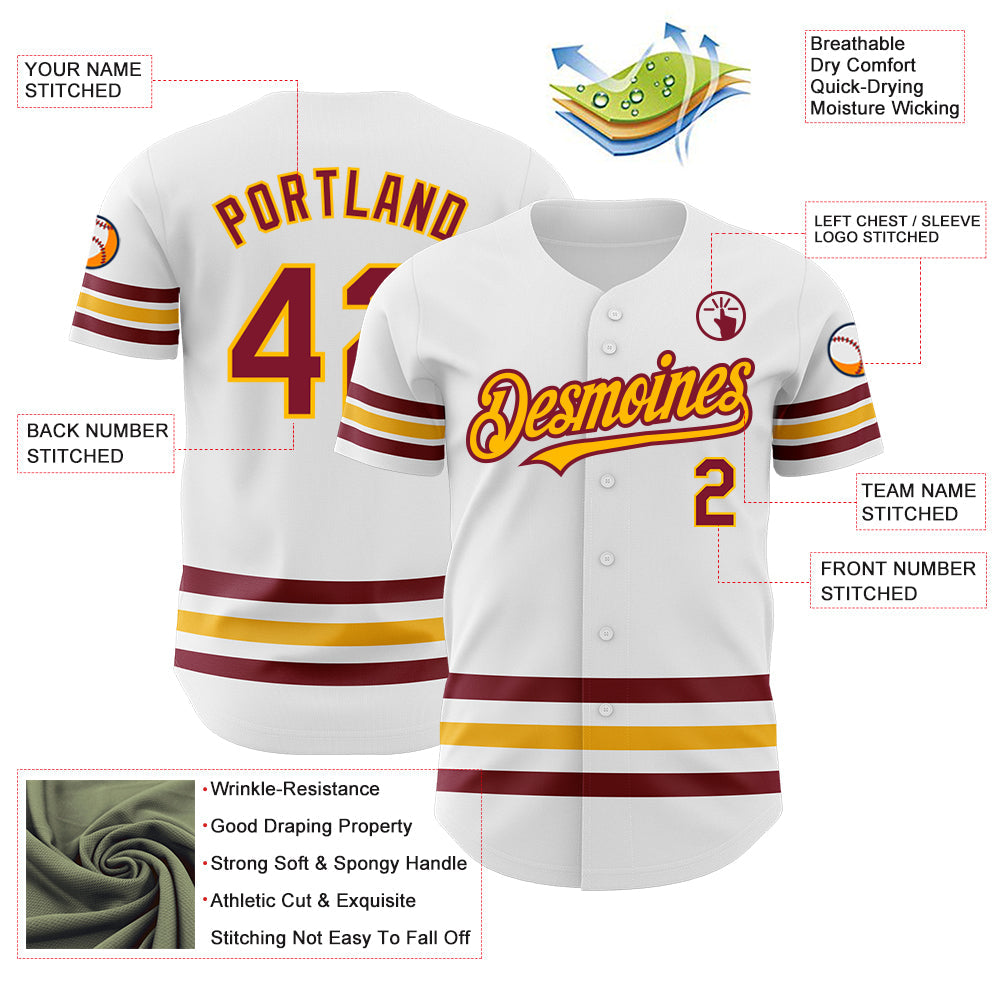 Custom White Crimson-Gold Line Authentic Baseball Jersey - Sky-Custom