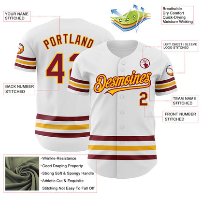 Custom White Crimson-Gold Line Authentic Baseball Jersey - Sky-Custom