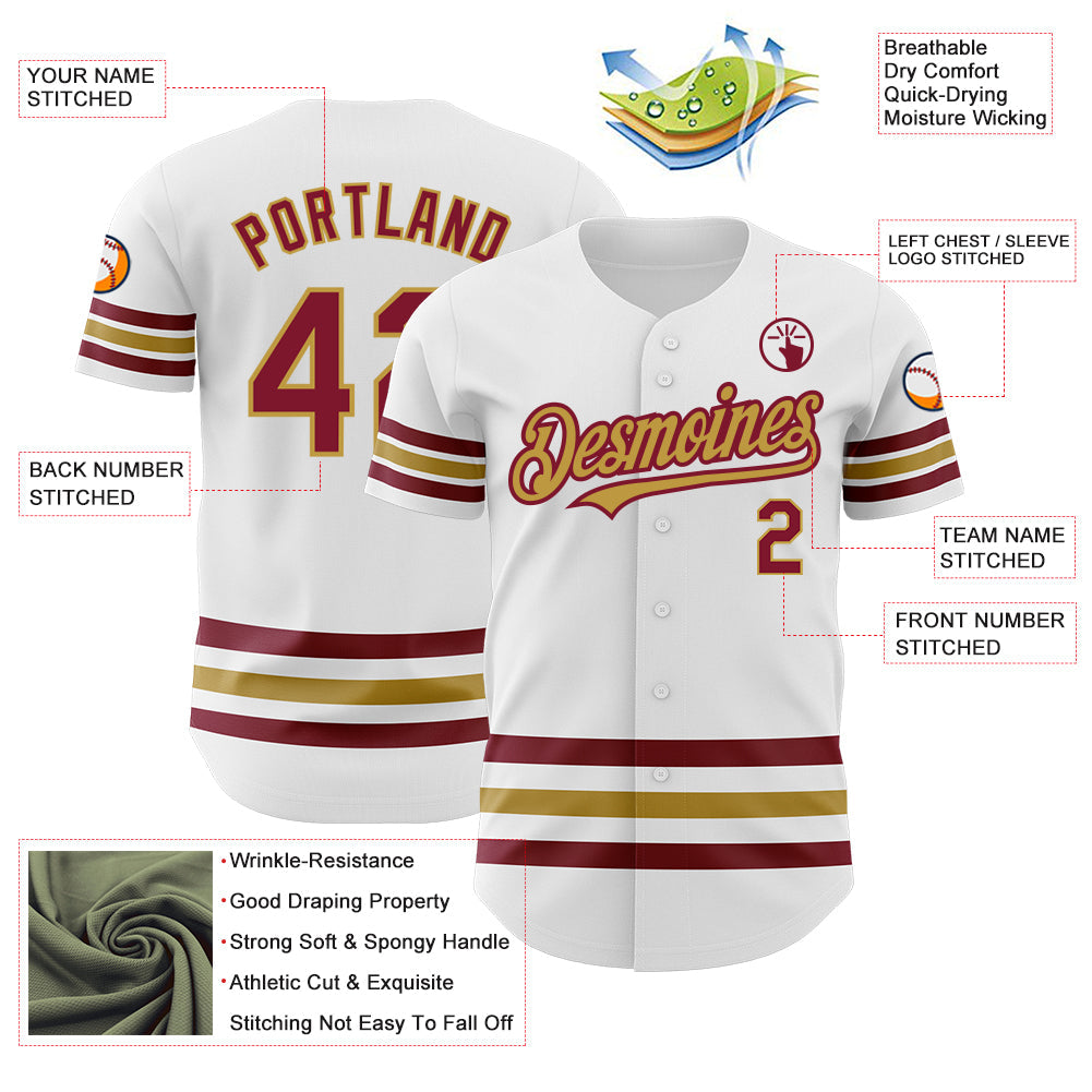 Custom White Crimson-Old Gold Line Authentic Baseball Jersey - Sky-Custom