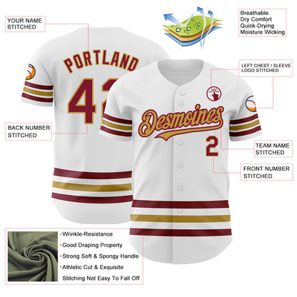Custom White Crimson-Old Gold Line Authentic Baseball Jersey - Sky-Custom