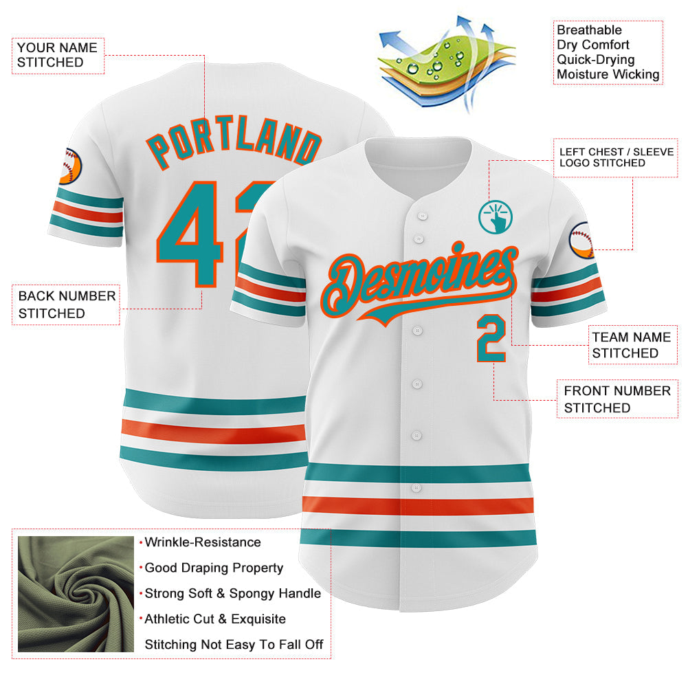 Custom White Teal-Orange Line Authentic Baseball Jersey - Sky-Custom