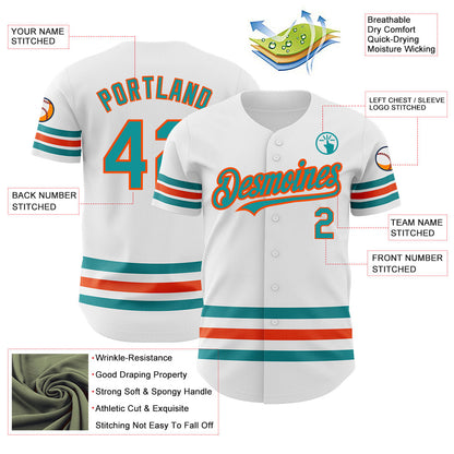 Custom White Teal-Orange Line Authentic Baseball Jersey - Sky-Custom